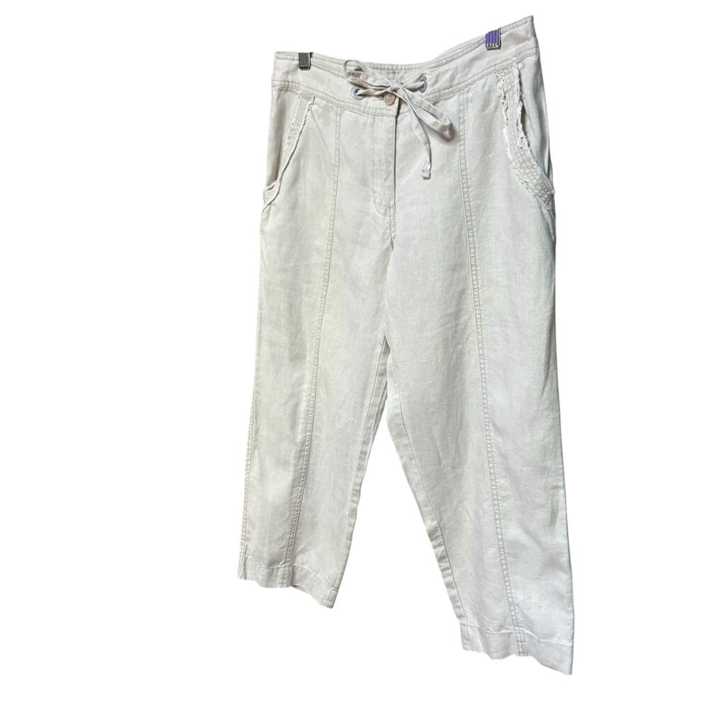 Tommy Bahama Khaki 100% Linen Summer Casual Capri Drawstring Pocket Pants sz 4 - Picture 4 of 7